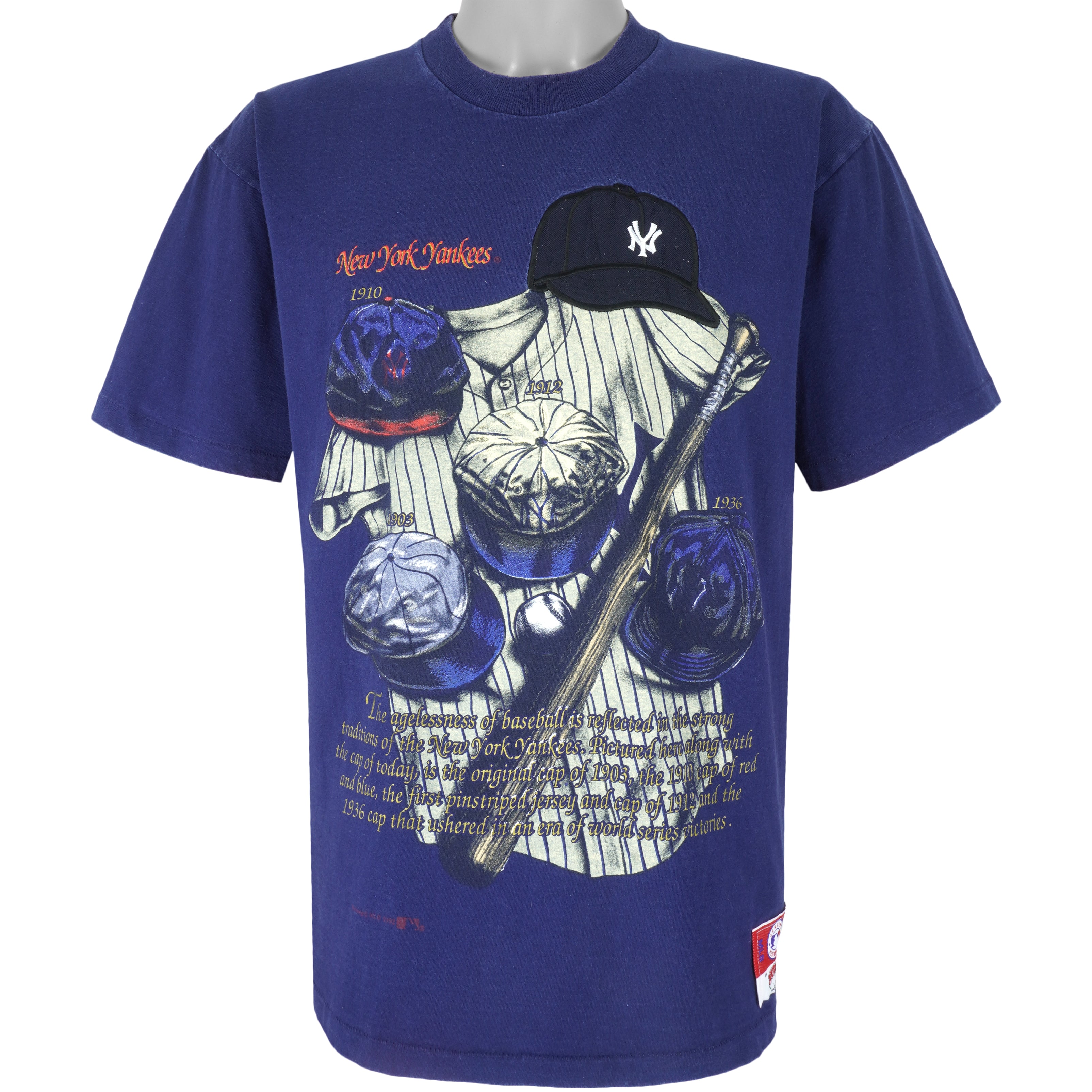MLB (Nutmeg) - Blue New York Yankees T-Shirt 1992 Large Vintage Retro Baseball