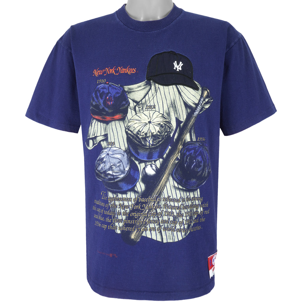 MLB (Nutmeg) - Blue New York Yankees T-Shirt 1992 Large Vintage Retro Baseball