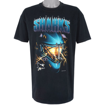 NHL - San Jose Sharks Spell-Out Helmet T-Shirt 1994 X-Large
