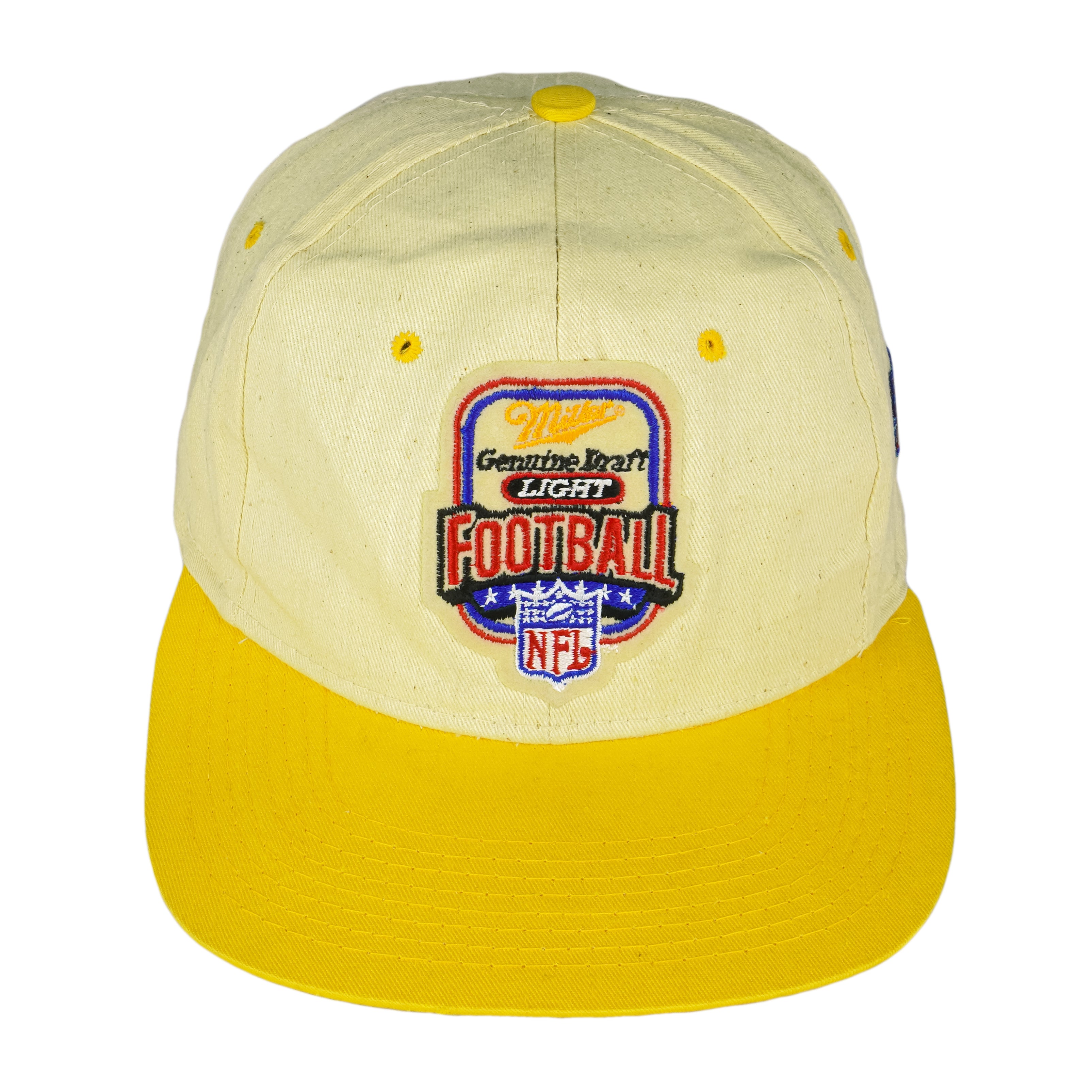 NFL - Yellow Miller Light Spell-Out Snapback Hat 1990s OSFA Vintage Retro Football