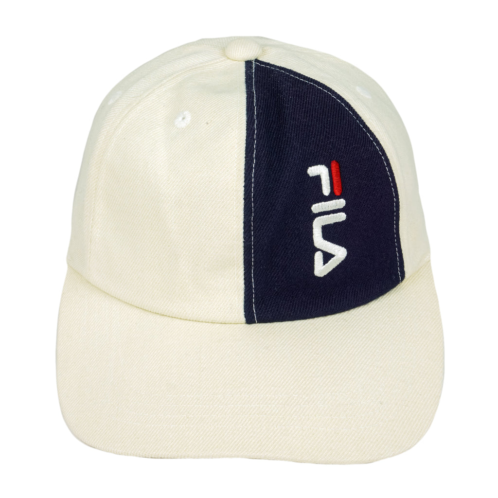 Fila - White & Blue Spell-Out Snapback Hat 1990s OSFA Vintage Retro