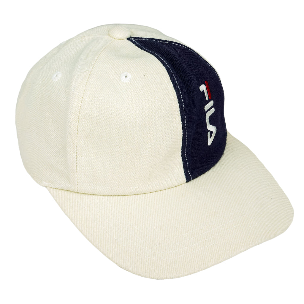 Fila - White & Blue Spell-Out Snapback Hat 1990s OSFA Vintage Retro