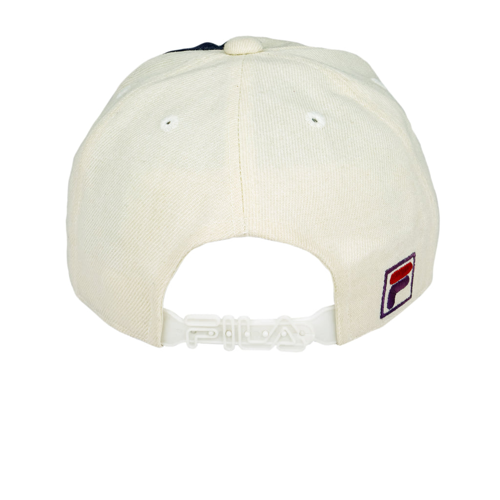 Fila - White & Blue Spell-Out Snapback Hat 1990s OSFA Vintage Retro