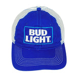 Budweiser (District) - Blue & White Mesh Spell-Out Snapback Hat 1990s OSFA Vintage Retro