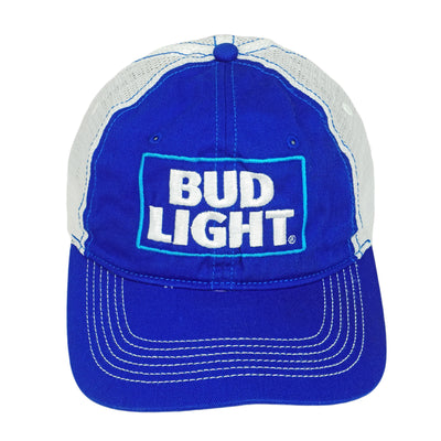 Budweiser (District) - Blue & White Mesh Spell-Out Snapback Hat 1990s OSFA