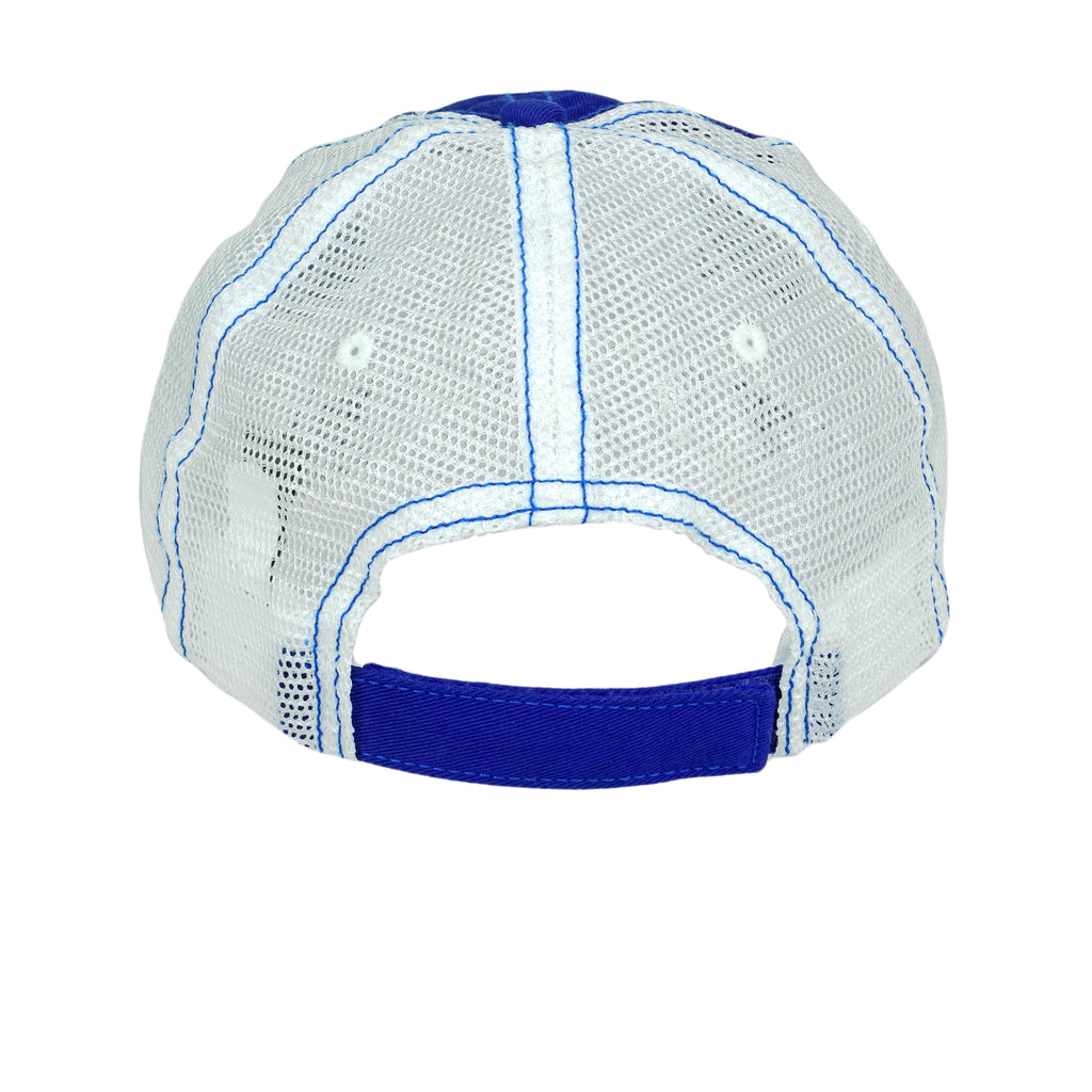 Budweiser (District) - Blue & White Mesh Spell-Out Snapback Hat 1990s OSFA Vintage Retro