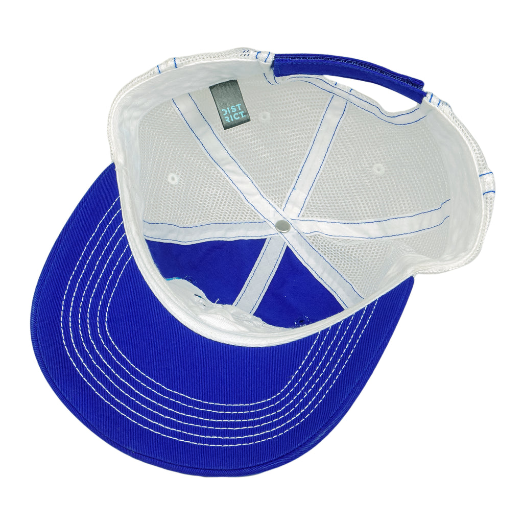 Budweiser (District) - Blue & White Mesh Spell-Out Snapback Hat 1990s OSFA Vantage Retro