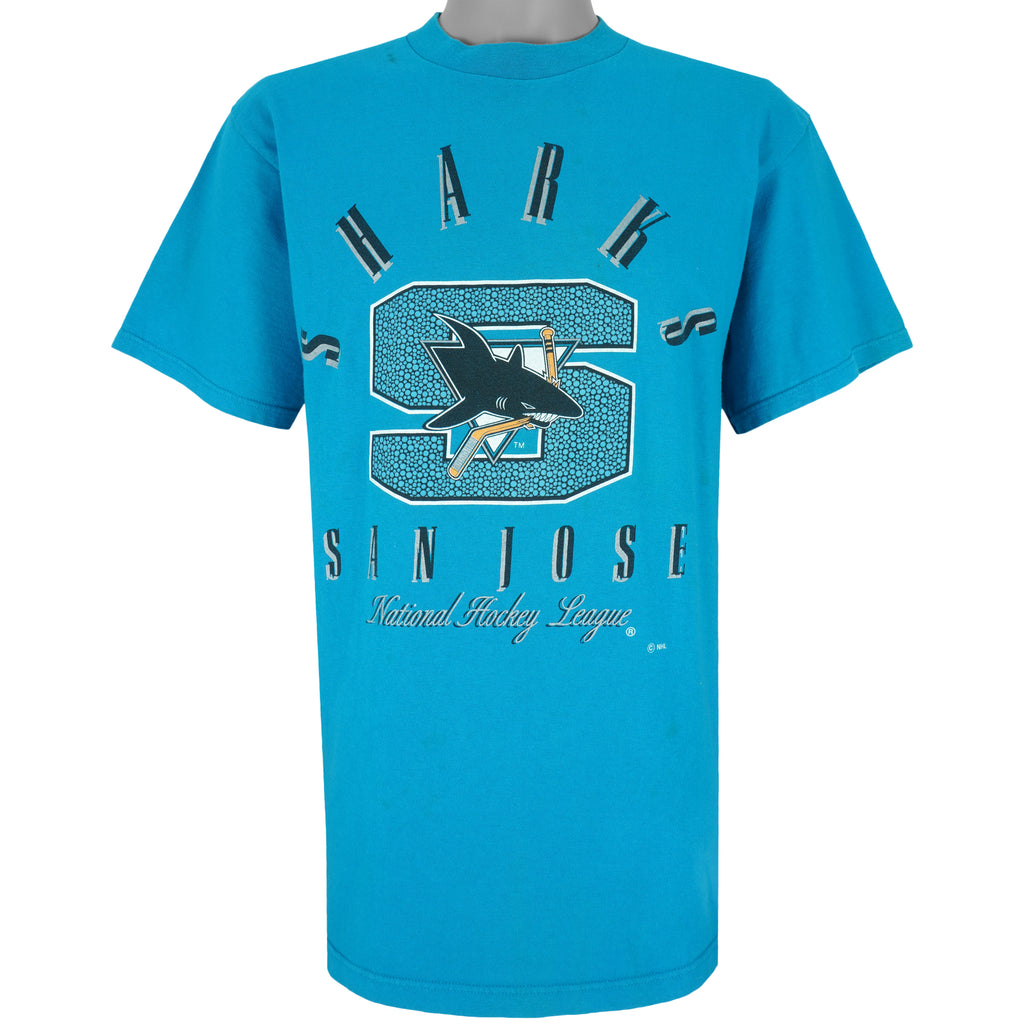 NHL (Competitor) - Blue San Jose Sharks T-Shirt 1990s Large Vintage Retro Hockey
