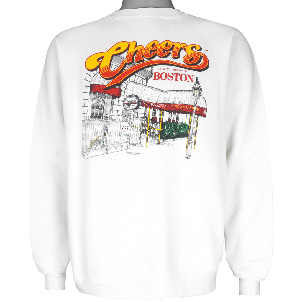 Vintage (Discus Athletic) - White Cheers, Boston Spell-Out Sweatshirt 1992 Large Vintage Retro