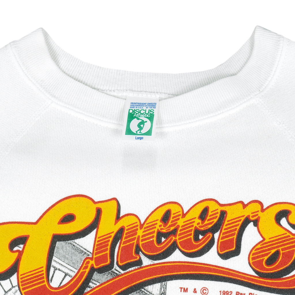 Vintage (Discus Athletic) - White Cheers, Boston Spell-Out Sweatshirt 1992 Large Vintage Retro