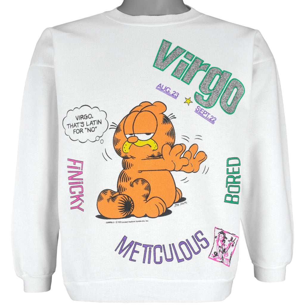 Vintage - Garfield Virgo Horoscope Jim Davis Crew Neck Sweatshirt 1980s Medium Vintage Retro