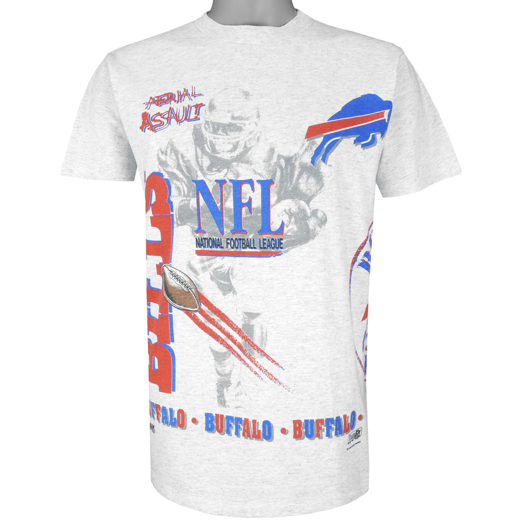 NFL (Delta) - Buffalo Bills, Aerial Assault T-Shirt 1991 Large Vintage Retro Football