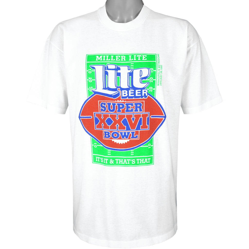 NFL (Hanes) - Super Bowl XXVI - Miller Lite Beer T-Shirt 1992 X-Large Vintage Retro Football