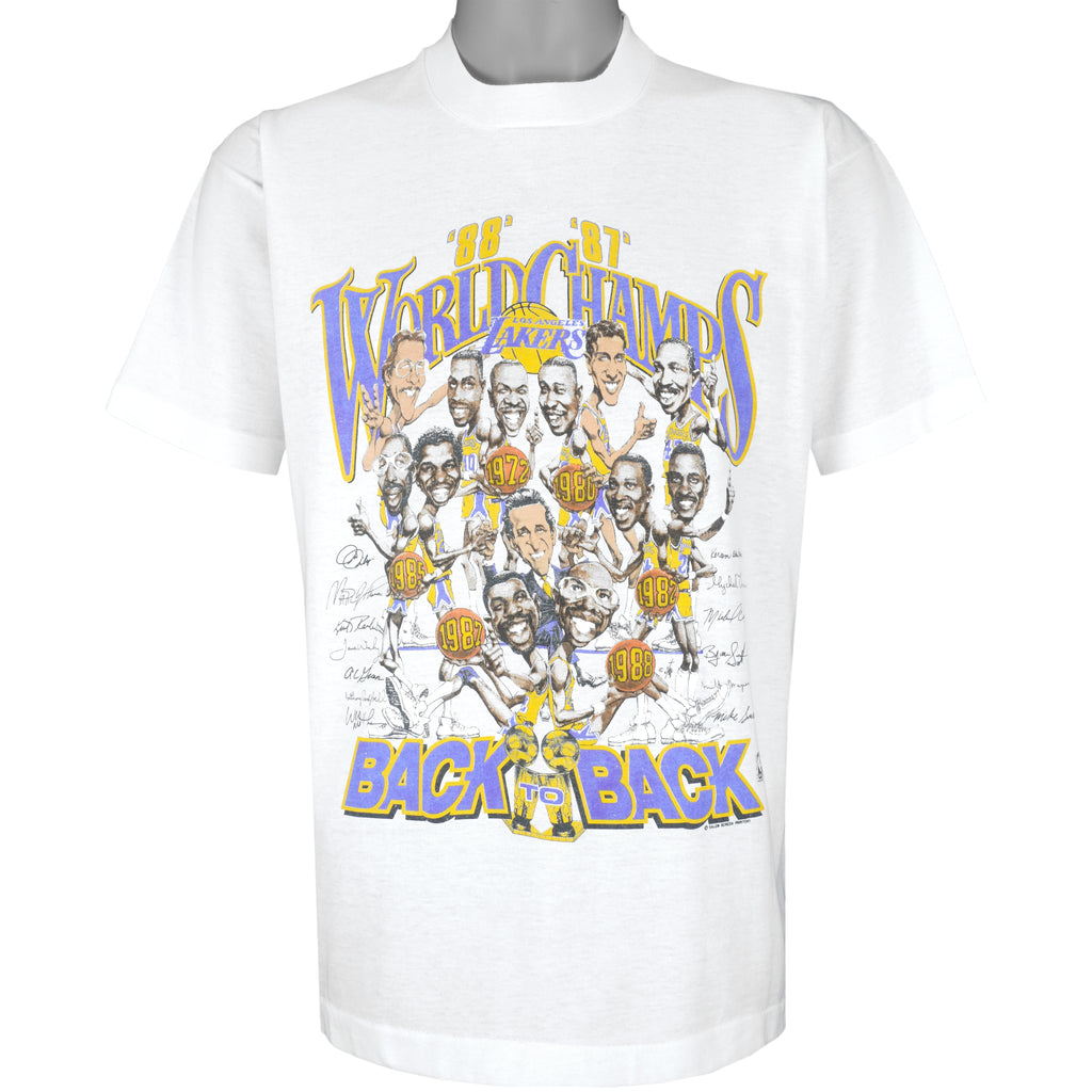 NBA - Los Angeles Lakers Players Autographed T-Shirt 1988 Large Vintage Retro Basketball