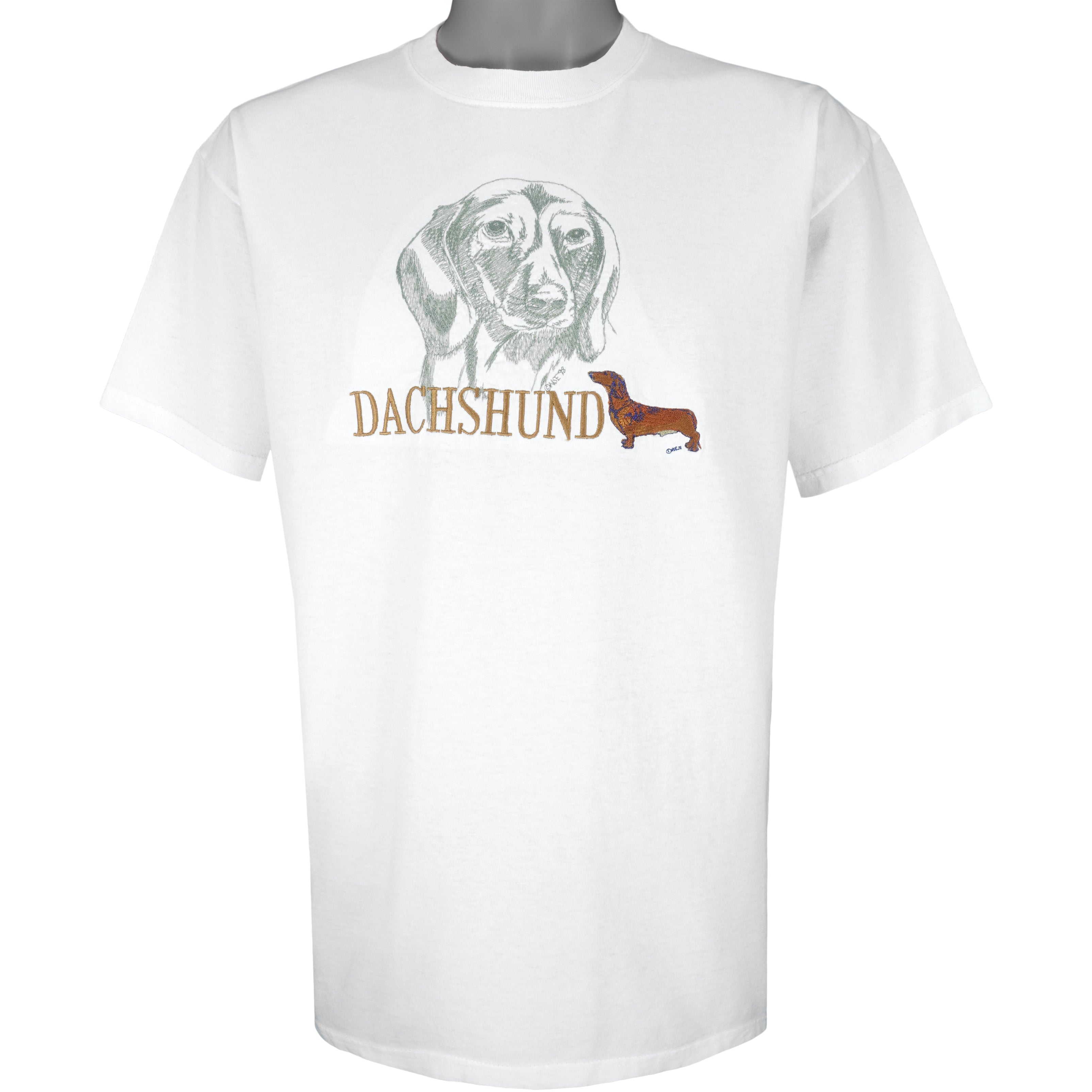 Vintage (GR8 Dogs) - Dachshund Embroidered T-Shirt 1998 Large Vintage Retro