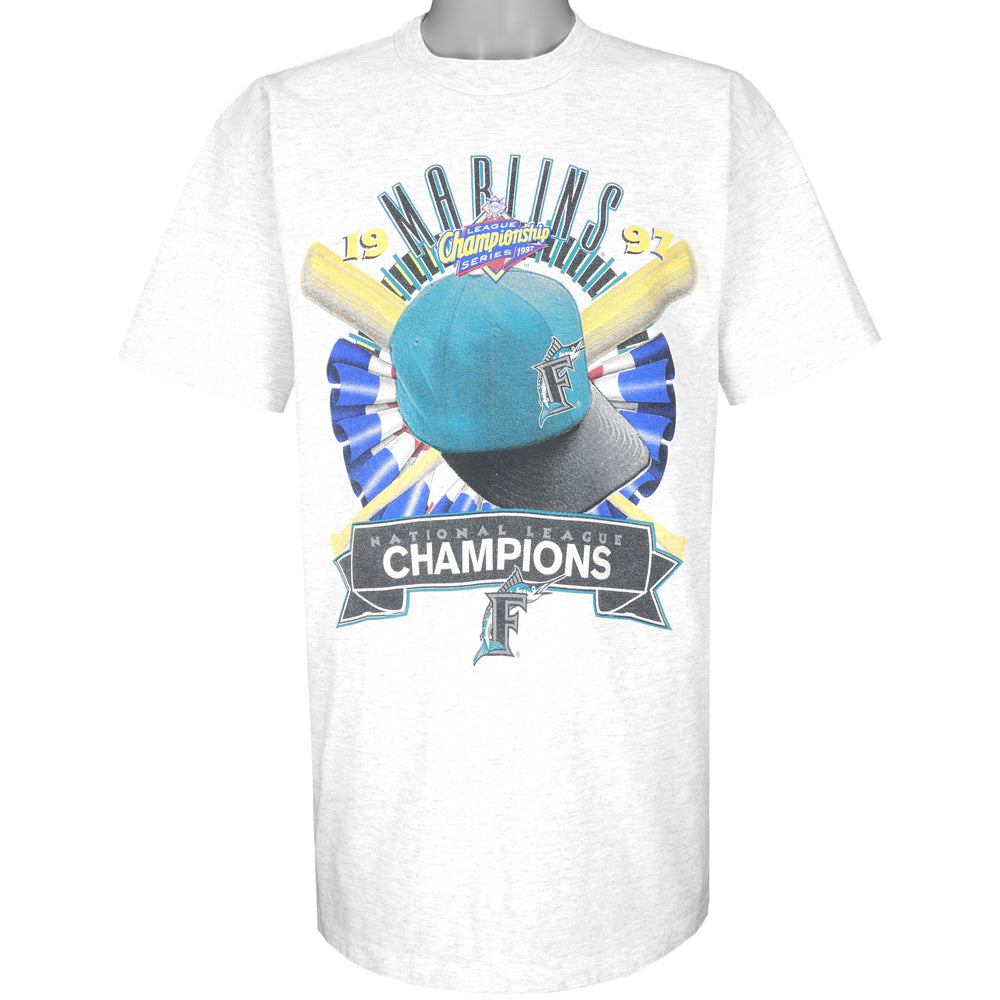 MLB (Miro) - Florida Marlins, Championship Series T-Shirt 1997 Large Vintage Retro Baseball