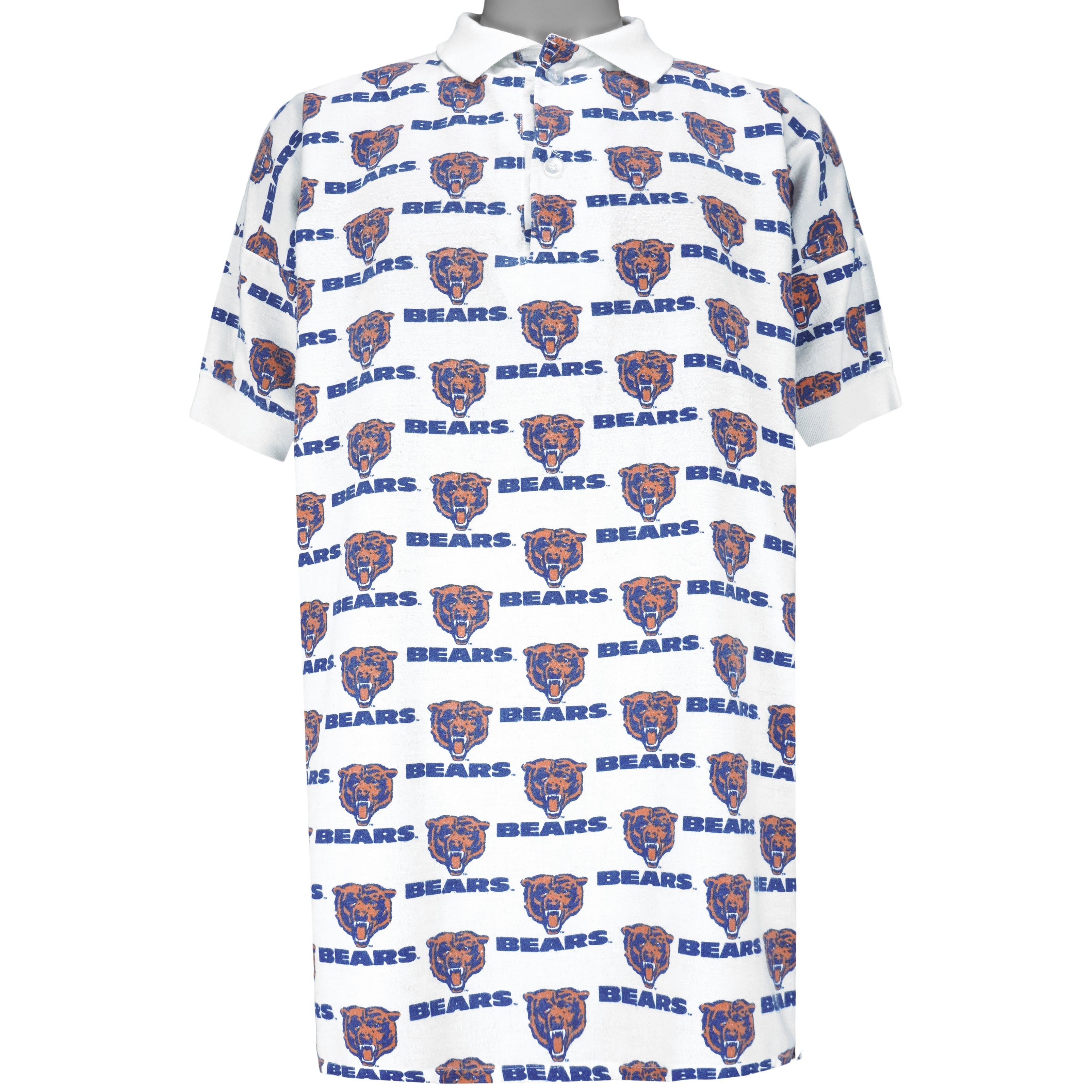 NFL - Chicago Bears 1/4 Button Monogram Polo T-Shirt 1990s X-Large Vintage Retro Football