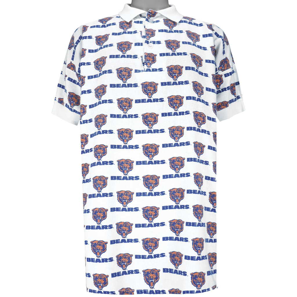 NFL - Chicago Bears 1/4 Button Monogram Polo T-Shirt 1990s X-Large Vintage Retro Football