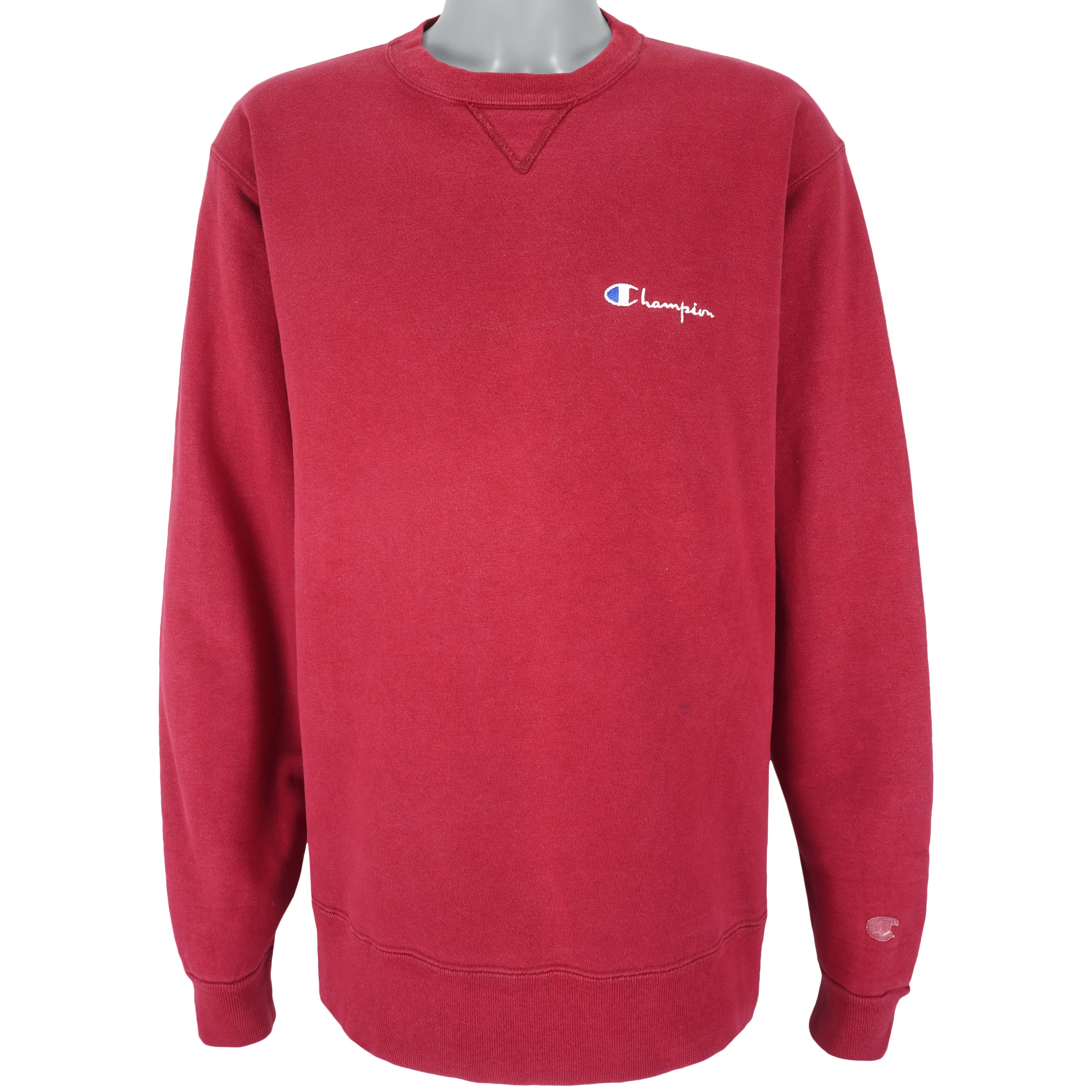Vintage Champion Red Embroidered Crew Neck Sweatshirt 1990s XX Large Vintage Club Clothing