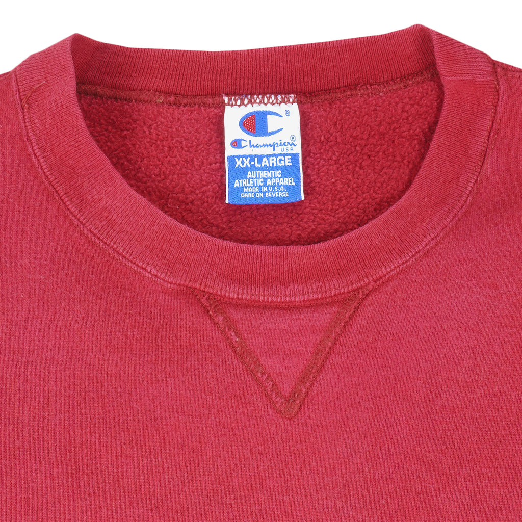 Champion - Red Embroidered Crew Neck Sweatshirt 1990s XX-Large Vintage Retro