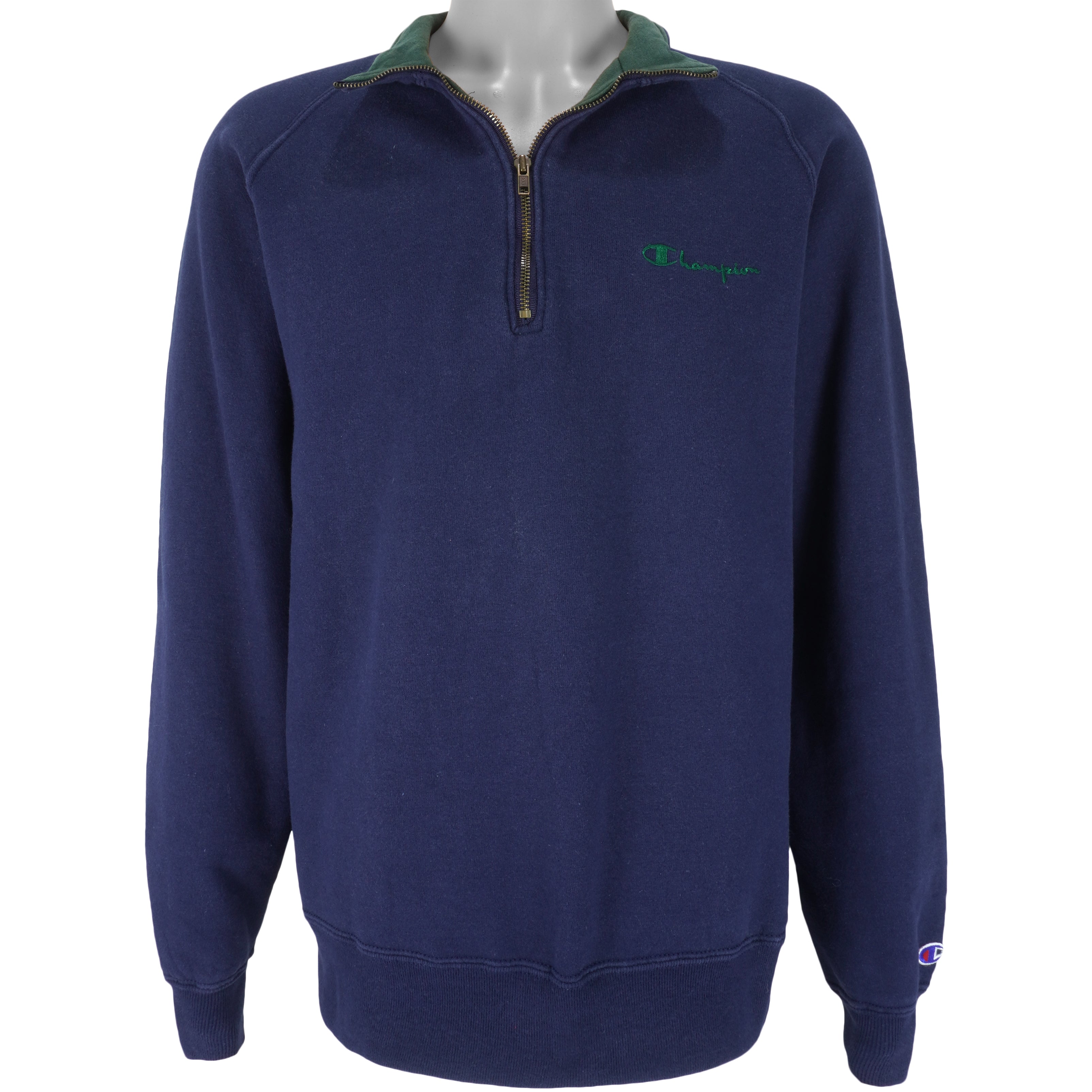 Champion - Navy Blue 1/4 Zip Sweatshirt 1990s X-Large Vintage Retro