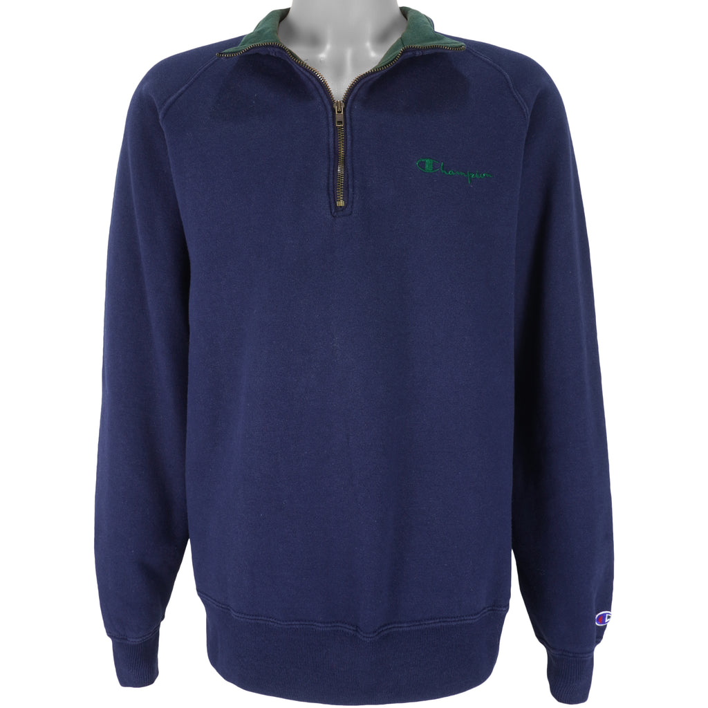 Champion - Navy Blue 1/4 Zip Sweatshirt 1990s X-Large Vintage Retro