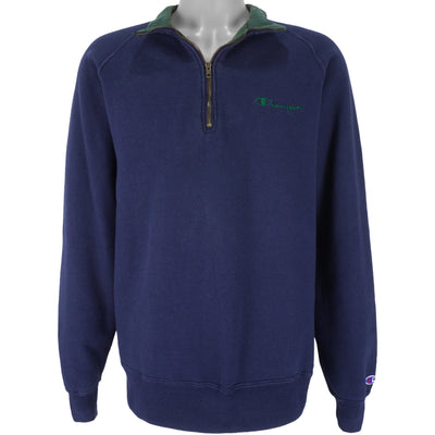 Champion - Navy Blue 1/4 Zip Sweatshirt 1990s X-Large