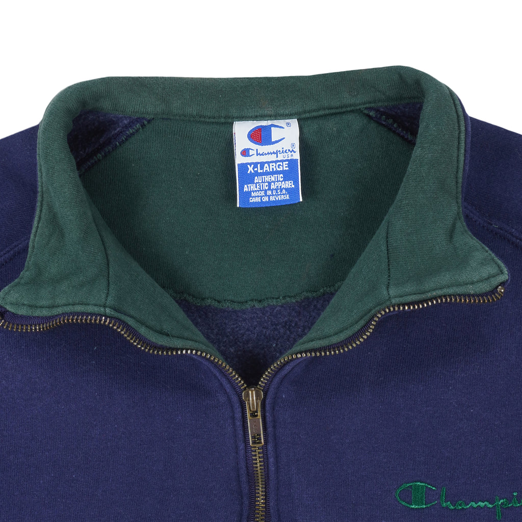 Champion - Navy Blue 1/4 Zip Sweatshirt 1990s X-Large Vintage Retro