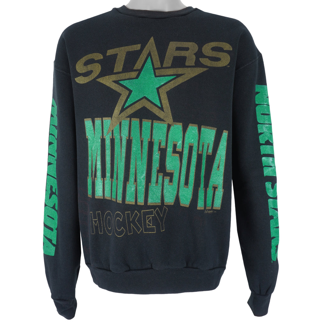 NHL (Majestic) - Minnesota North Stars Spell-Out Crew Neck Sweatshirt 1990s Large Vintage Retro