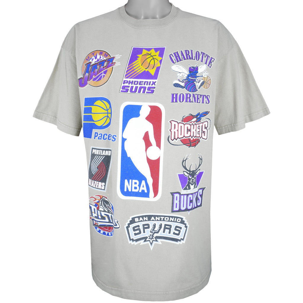 Nike - NBA Basketball All Stars Logos T-Shirt 1990s X-Large Vintage Retro Basketball
