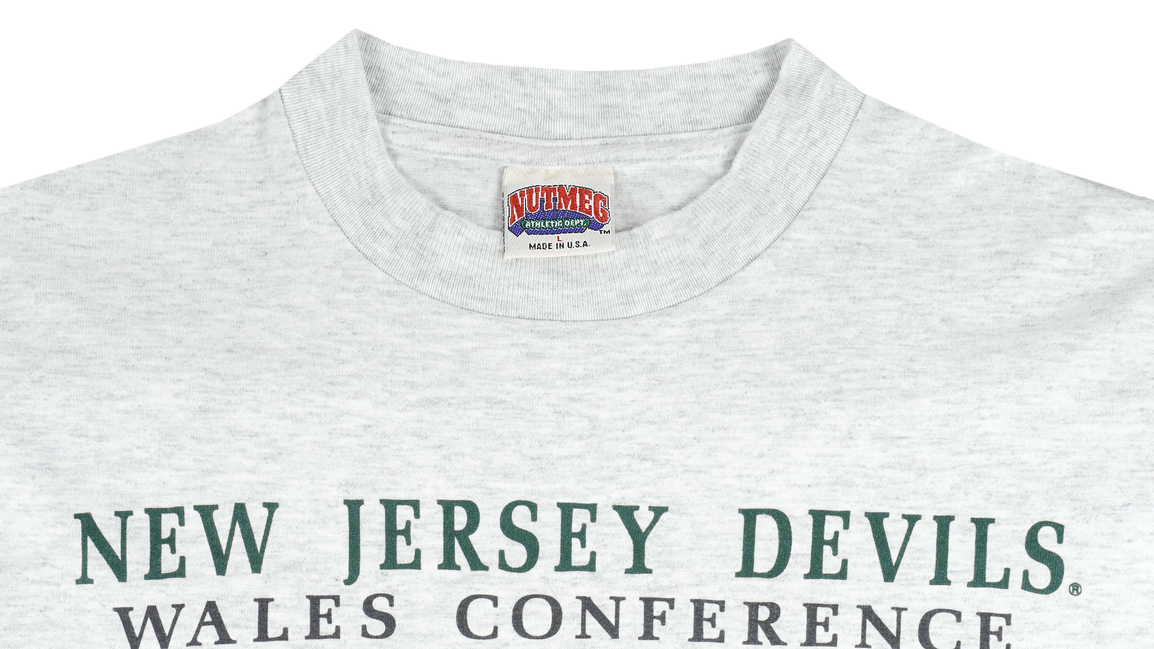 NHL (Nutmeg) - Grey New Jersey Devils T-Shirt 1991 Large Vintage Retro