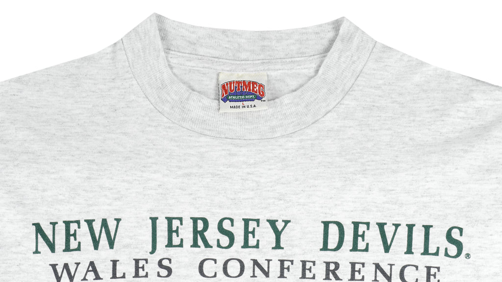 NHL (Nutmeg) - Grey New Jersey Devils T-Shirt 1991 Large Vintage Retro