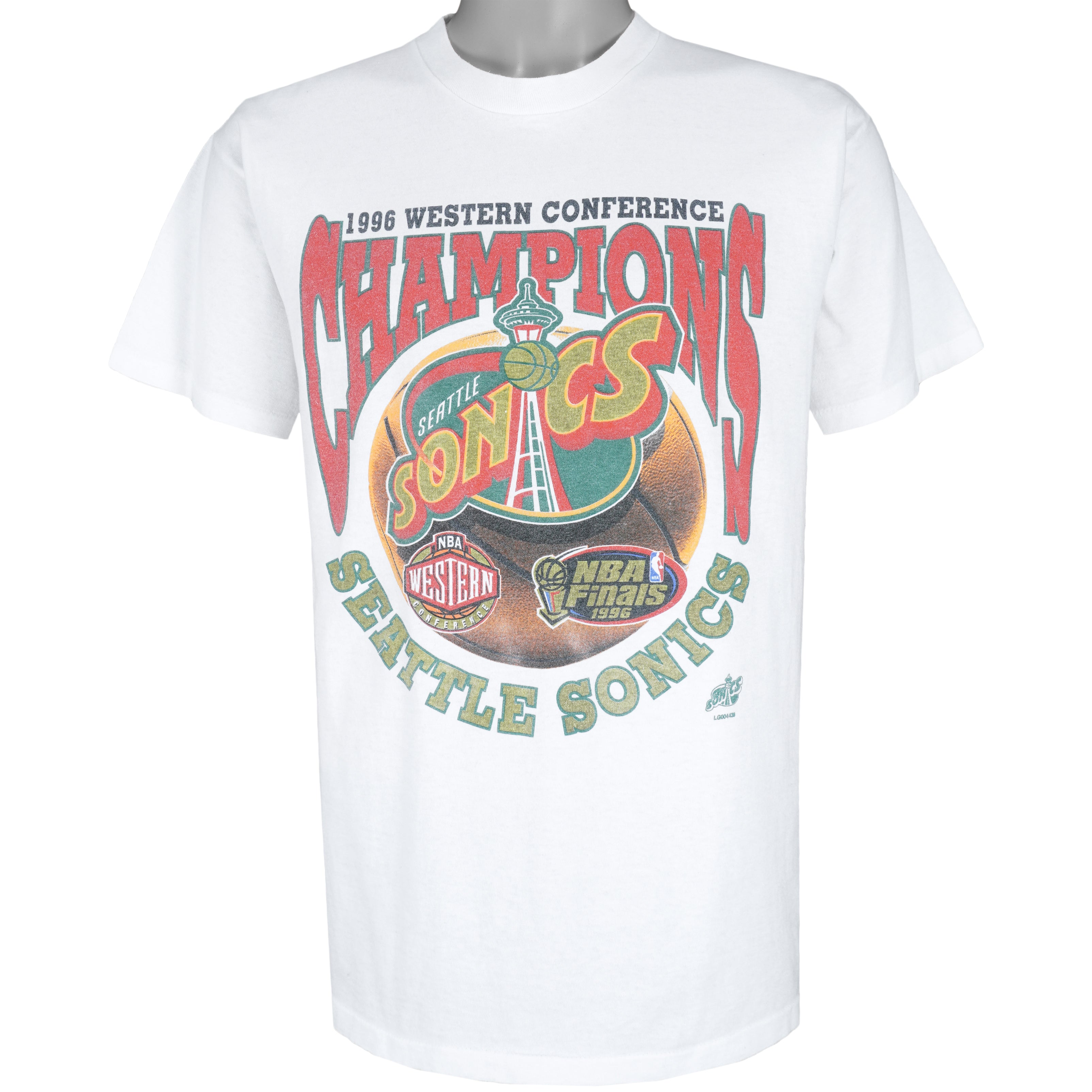 NBA (Logo 7) - Seattle SuperSonics, Western Conference Champs T-Shirt 1996 Large Vintage Retro Basketball