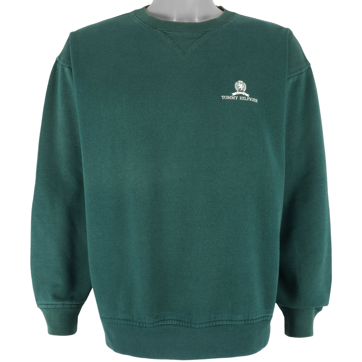 Tommy Hilfiger - Green Crew Neck Sweatshirt 1990s Medium Vintage Retro