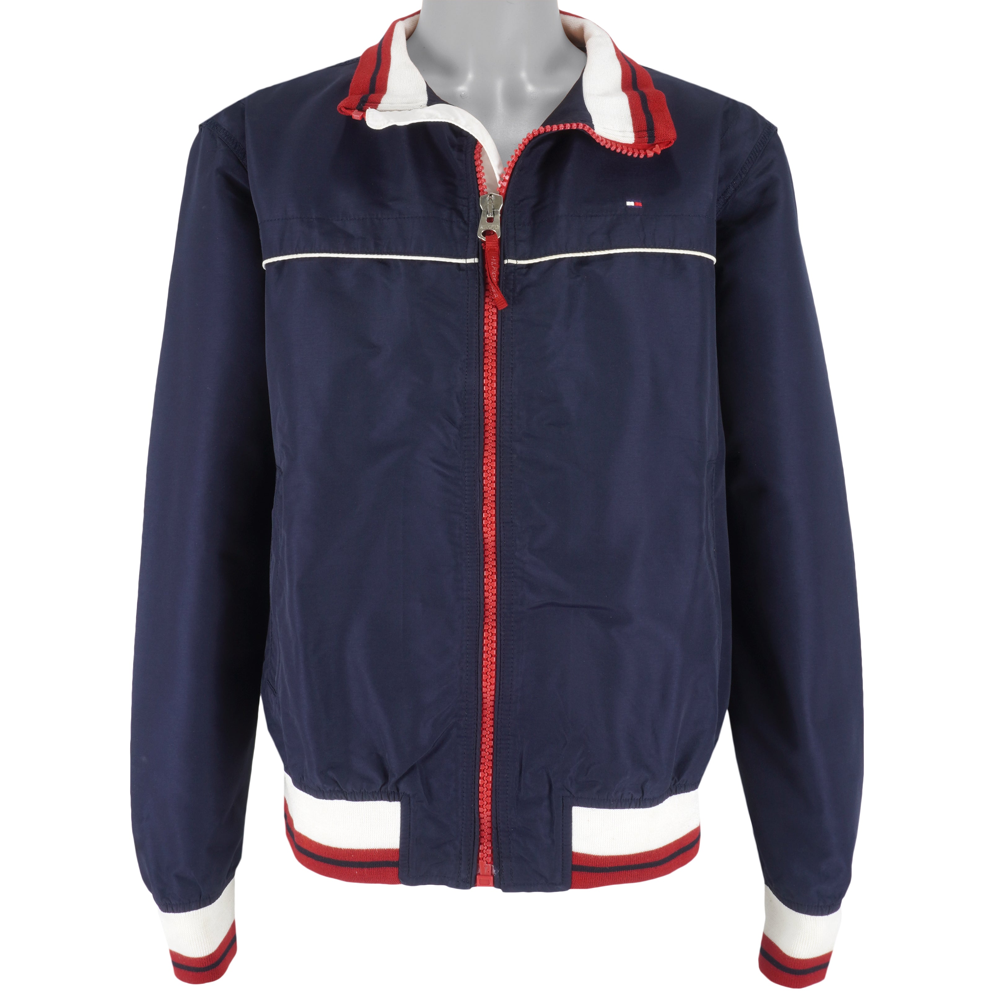 Tommy Hilfiger - Navy Blue Zip-Up Windbreaker X-Large Vintage Retro