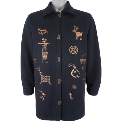 Vintage (Bfofo) - Native Petroglyph Tribal Art Drawing Jacket 1990s X-Large