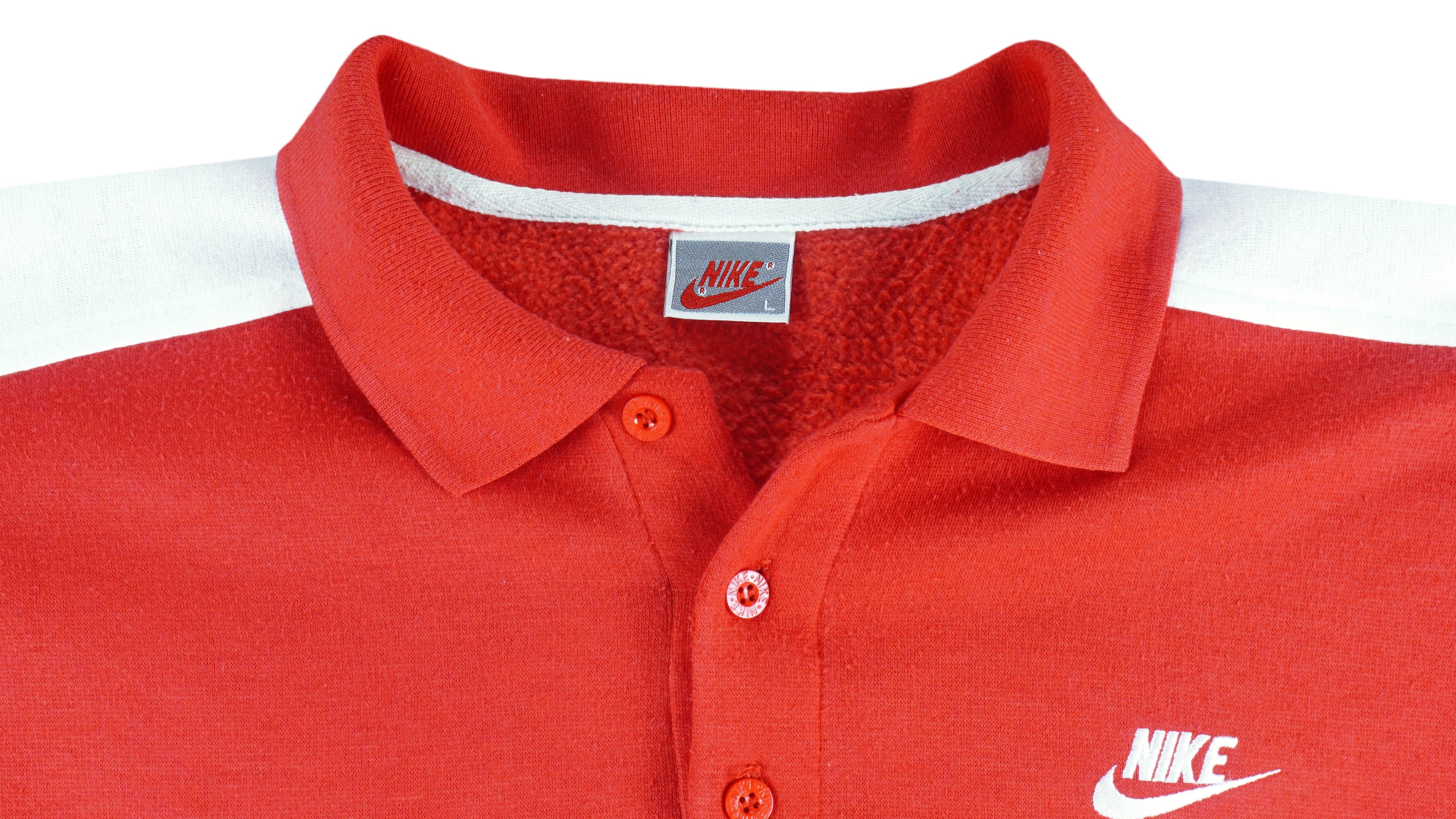 Nike - Red & White 1/4 Button-Up Sweatshirt 1990s Large Vintage Retro