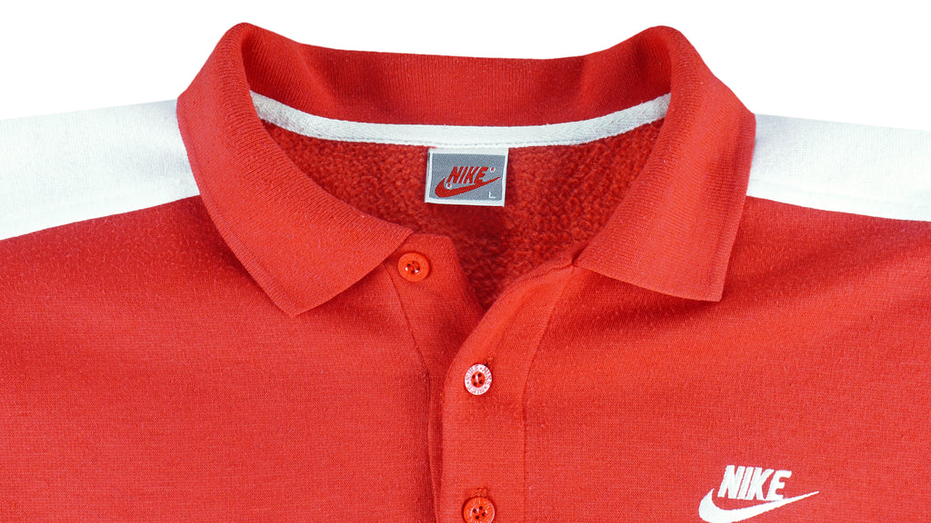 Nike - Red & White 1/4 Button-Up Sweatshirt 1990s Large Vintage Retro