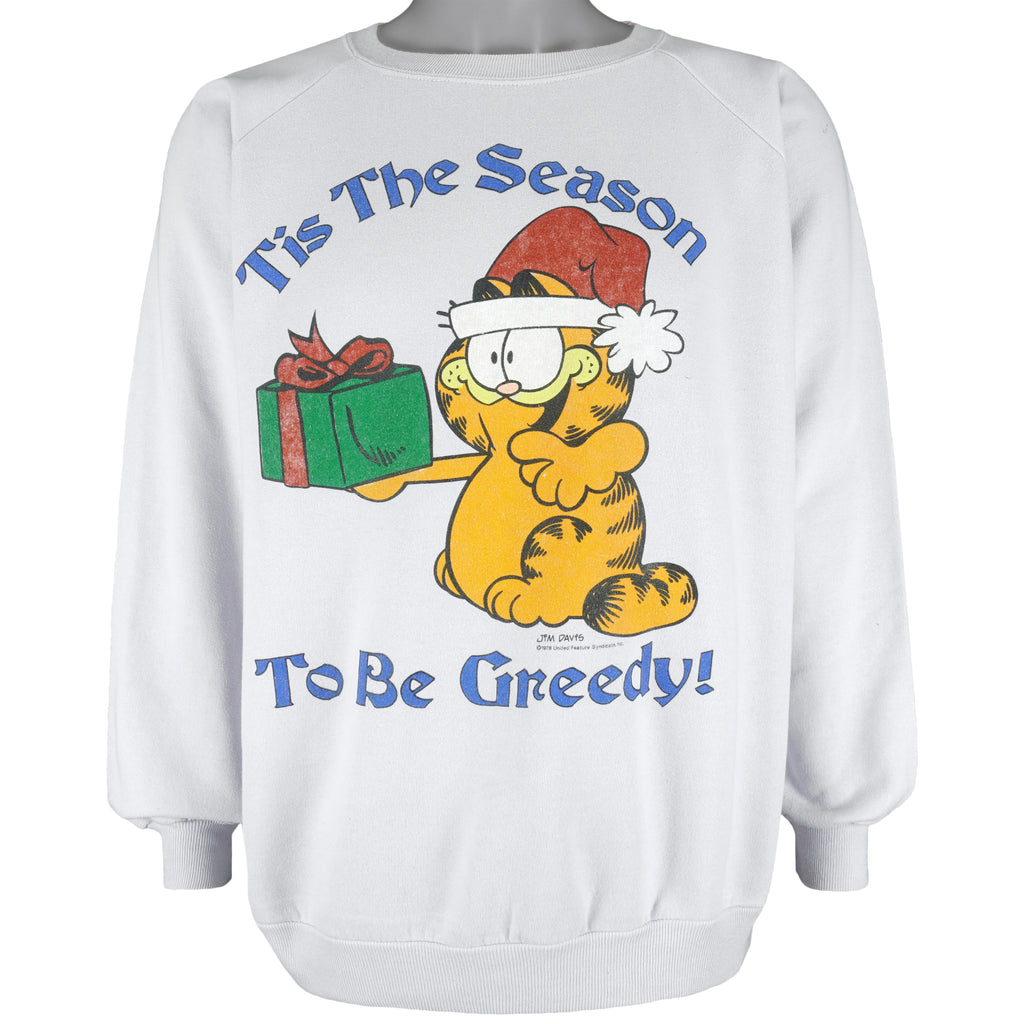 Vintage - Tis The Season To Be Greedy, Garfield Crew Neck Sweatshirt 1978 X-Large Vintage Retro