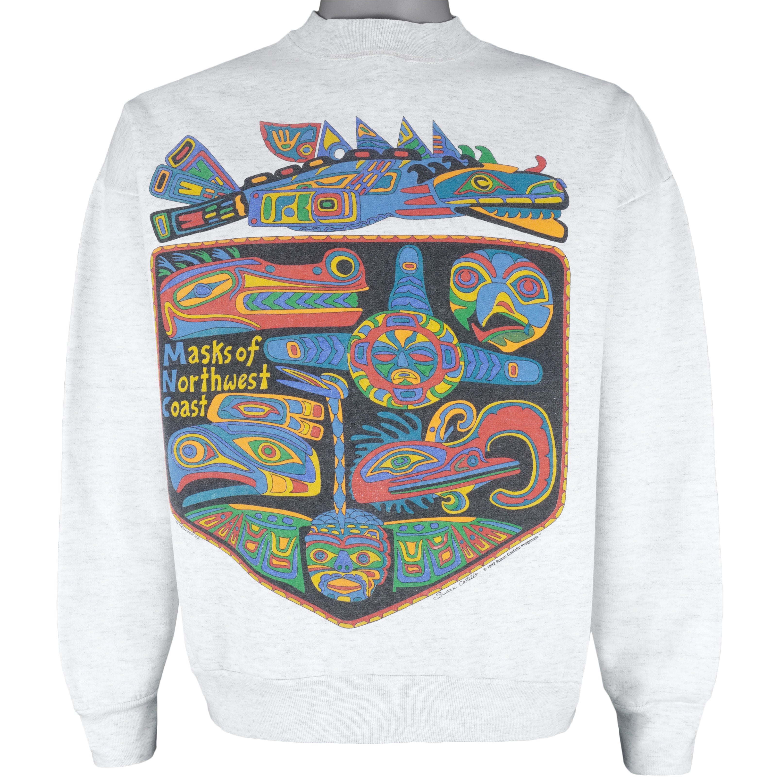 Vintage - Masks Of Northwest Coast Crew Neck Sweatshirt 1990s X-Large Vintage Retro