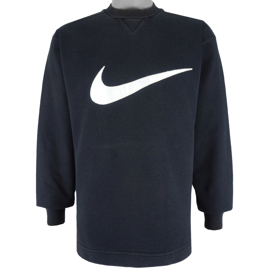 Nike - Black Big Logo Crew Neck Sweatshirt 1990s Small Vintage Retro