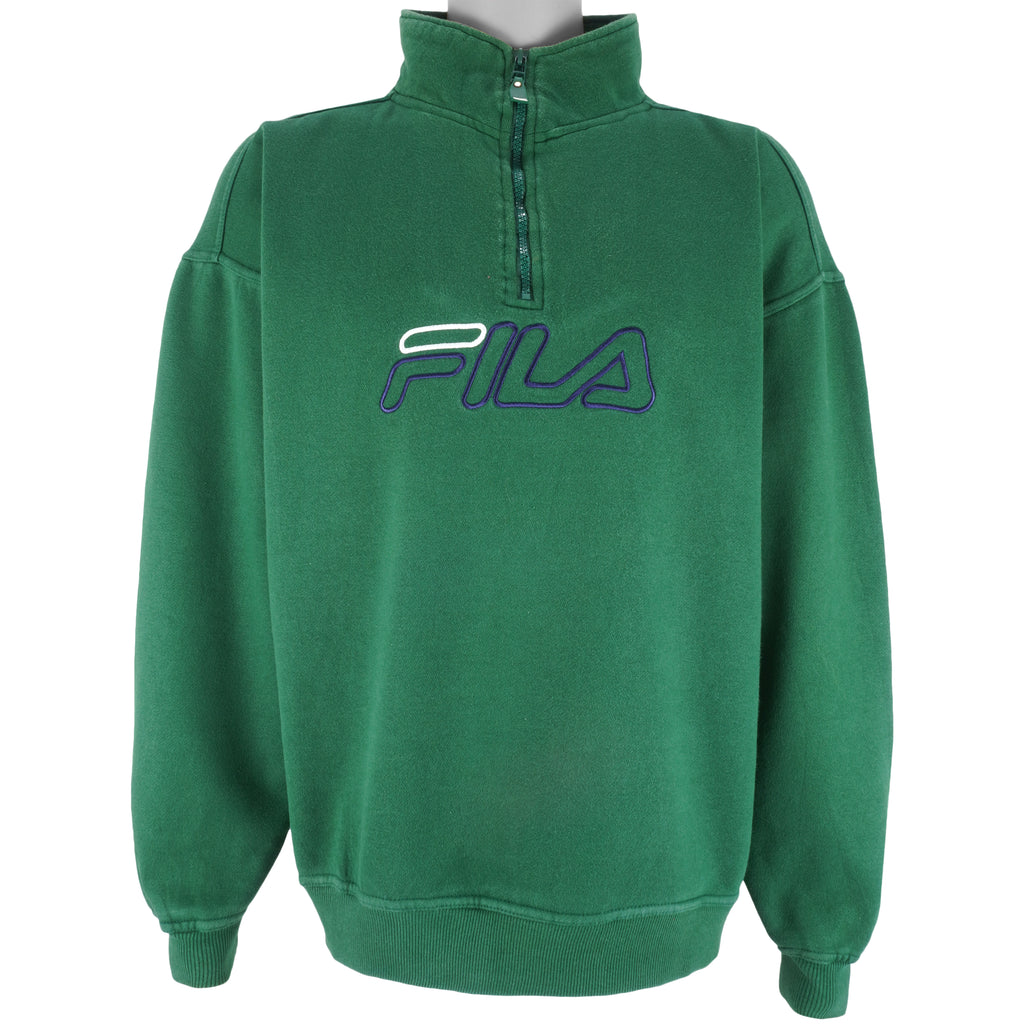 Fila - Green 1/4 Zip Embroidered Sweatshirt 1990s X-Large Vintage Retro