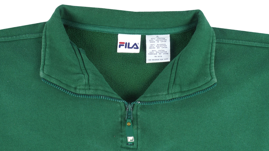 Fila - Green 1/4 Zip Embroidered Sweatshirt 1990s X-Large Vintage Retro