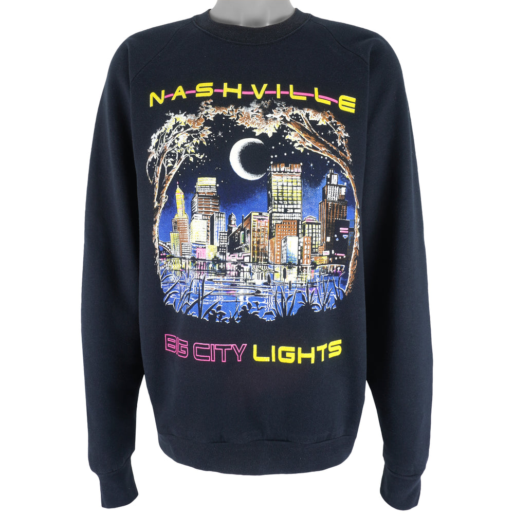 Vintage - Black Nashville Big City Lights Sweatshirt 1990s X-Large Vintage Retro