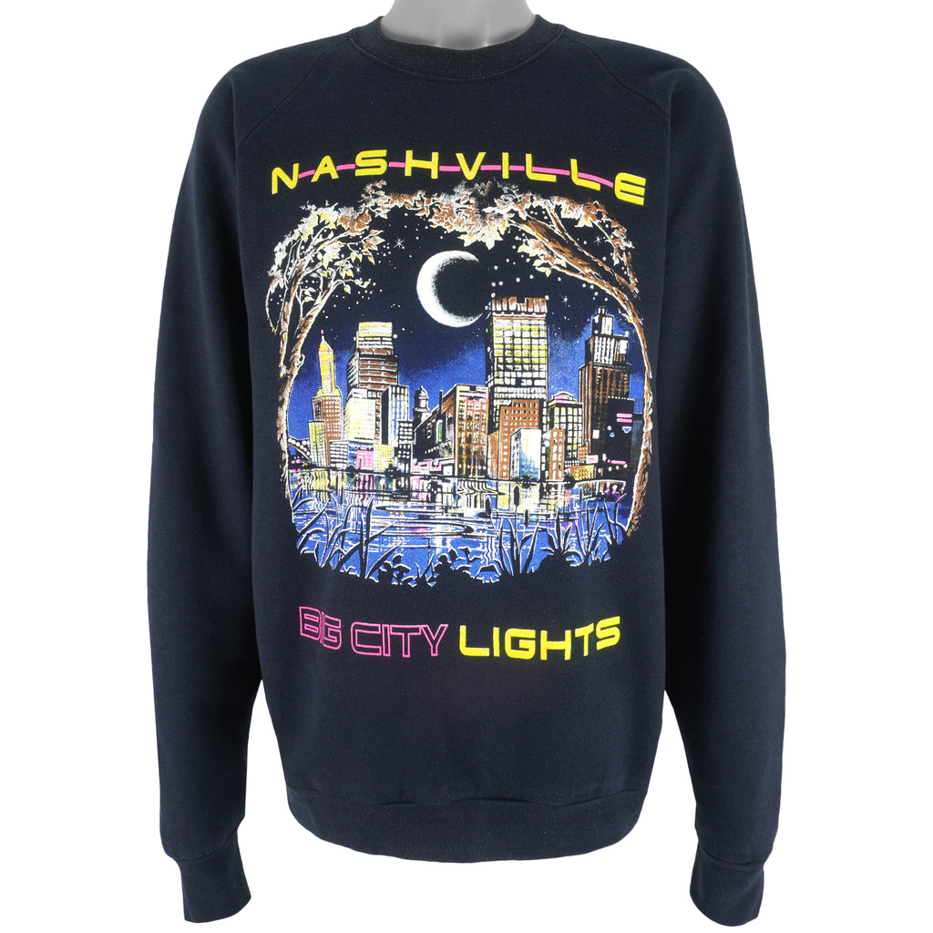 Vintage - Black Nashville Big City Lights Sweatshirt 1990s X-Large Vintage Retro