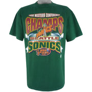 NBA (Oneita) - Seattle Sonics Big Spell-Out T-Shirt 1996 X-Large Vintage Retro Basketball