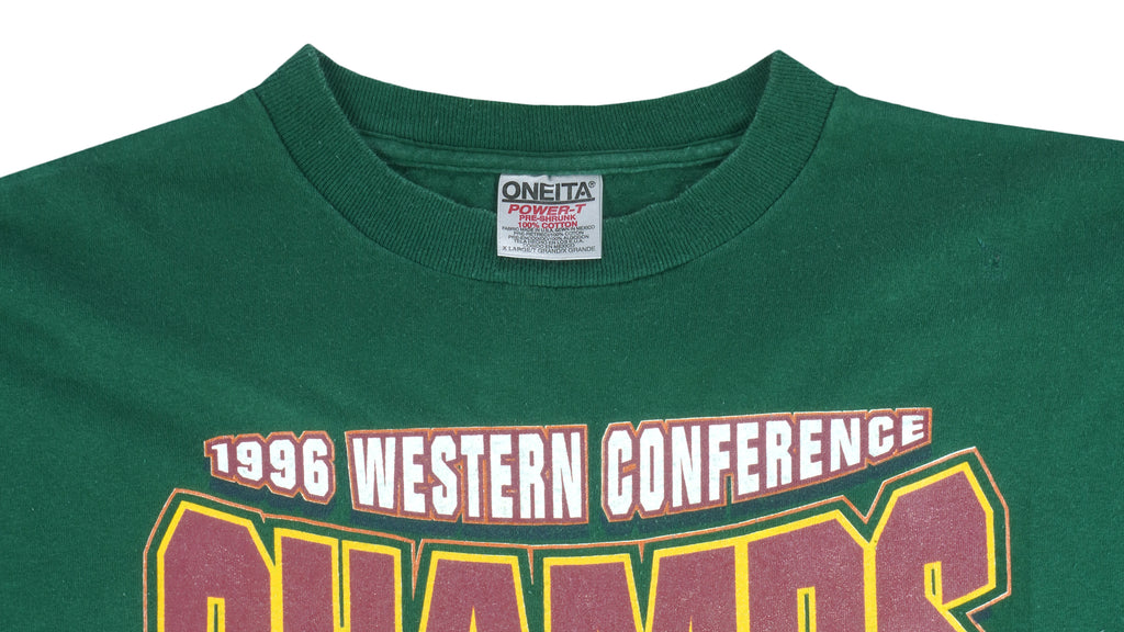 NBA (Oneita) - Seattle Sonics Big Spell-Out T-Shirt 1996 X-Large Vintage Retro Basketball