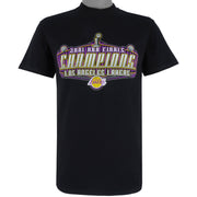 NBA (M&O Knits) - Los Angeles Lakers Spell-Out T-Shirt 2001 Medium Vintage Retro Basketball