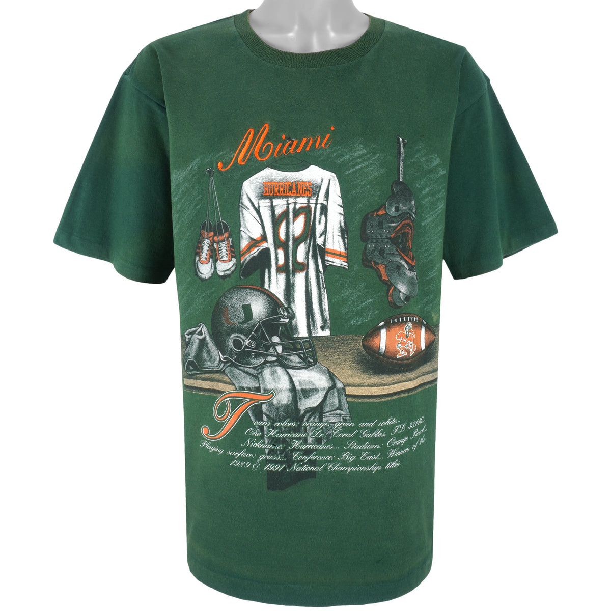 NCAA (Nutmeg) - Miami Hurricane Spell-Out T-shirt 1990s Large Vintage Retro Football College