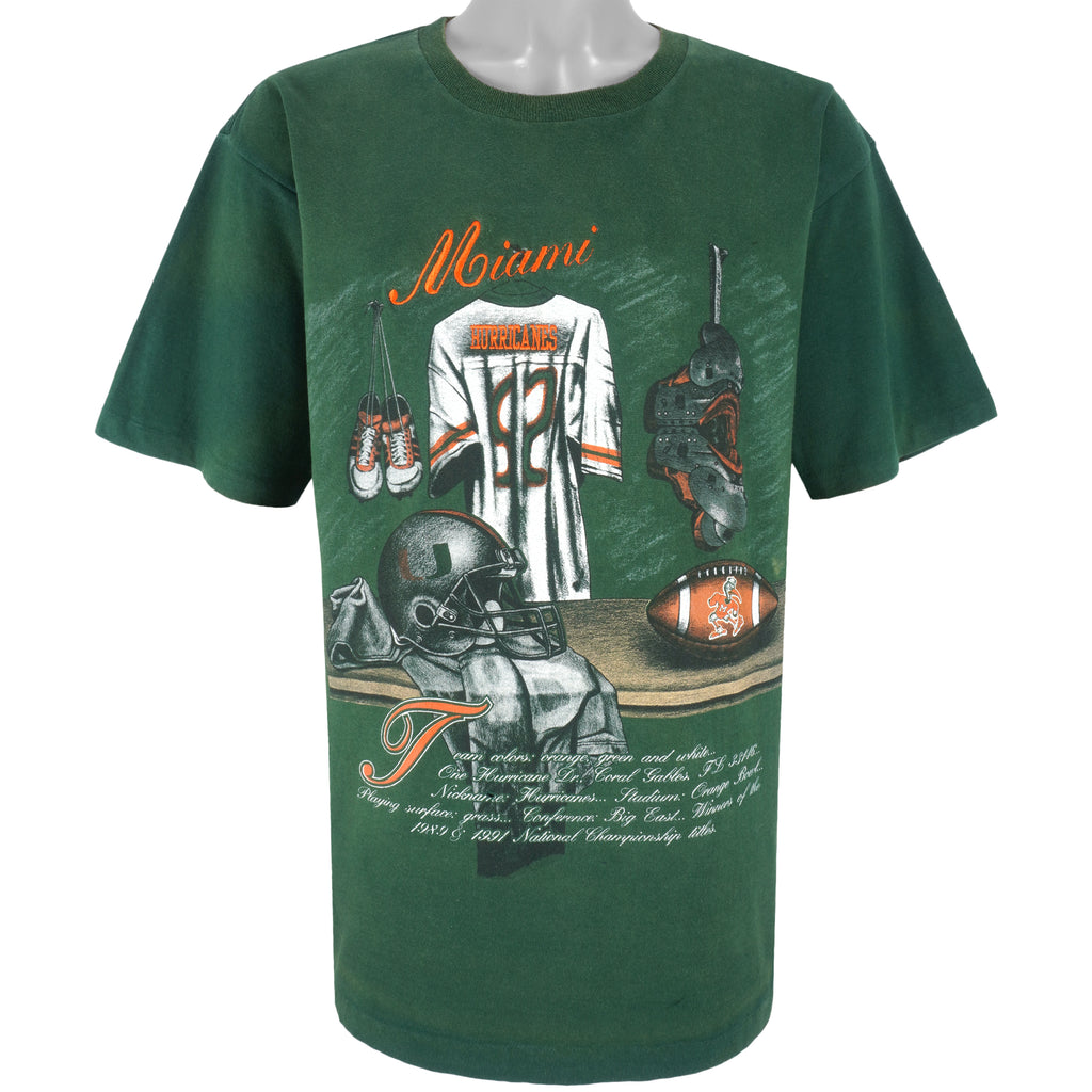 NCAA (Nutmeg) - Miami Hurricane Spell-Out T-shirt 1990s Large Vintage Retro Football College
